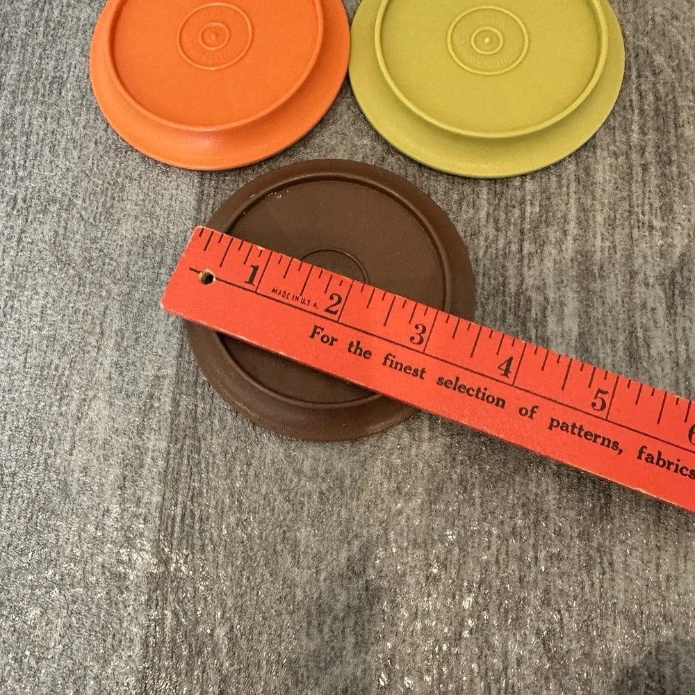 Tupperware Vintage Coffee Cup Mug Lids / Coaster Lot 3 #1313 Green Orange Brown